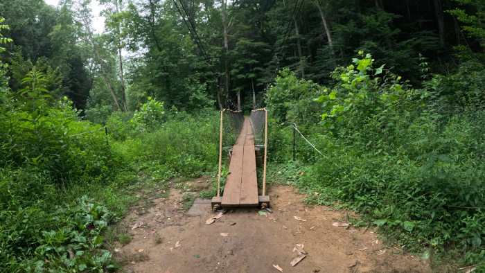 Swinging Bridge along Trail at Whispering Cave  - 1-way loop trail.Whispering Cave Hiking Trail: Hocking Hills State Park 